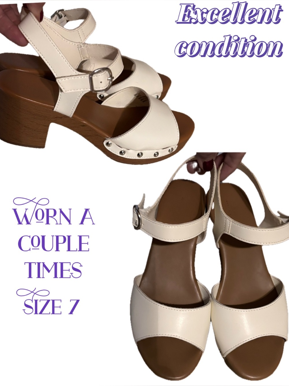 Women's Ivory Ankle-Strap Sandals Excellent Condition Comfortable Summer Shoes 7